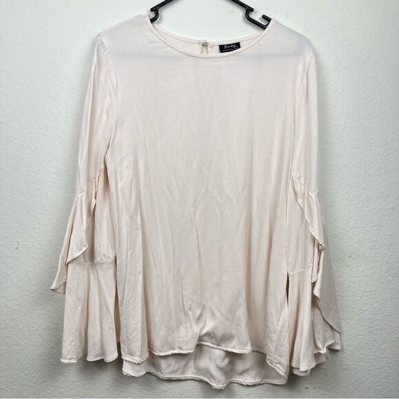 Bardot Nordstrom Pink Champagne Ruffle Top with Long Bell Sleeves- Size Large 10 - Picture 5 of 8
